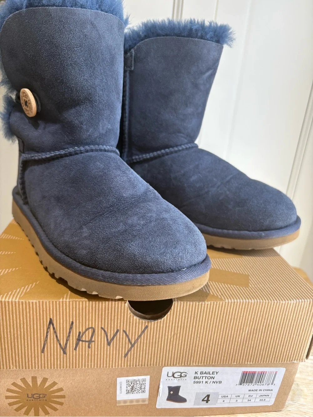 UGG Navy Short Suede Button Boots